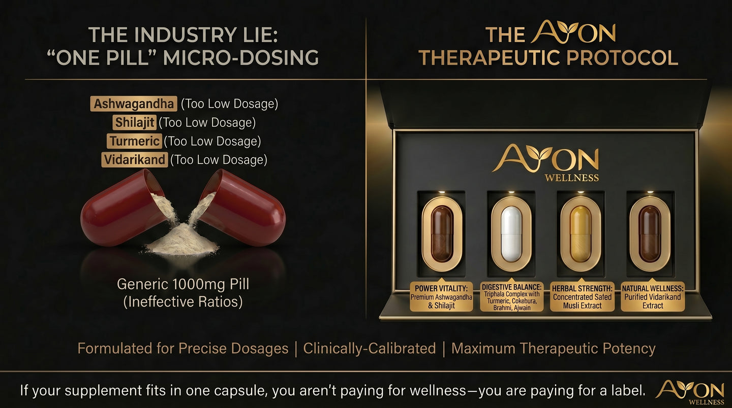 The Industry Lie vs The AYON Therapeutic Protocol — Side-by-side comparison infographic